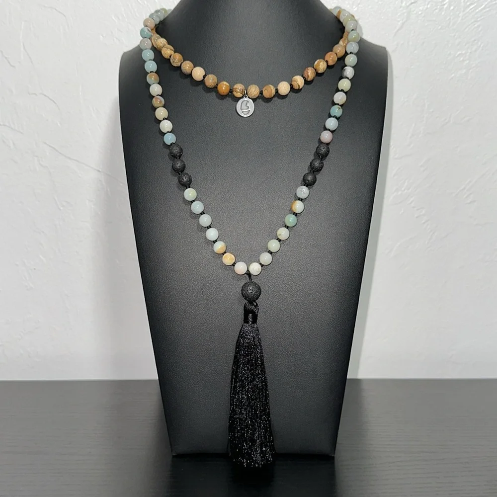 OKIKO Japan 108 Mala Gemstone Bead Hand Knotted Prayer Yoga Meditation Necklace